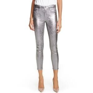 L'Agence Margot Skinny Crackle Foil Silver Gunmetal Size 27